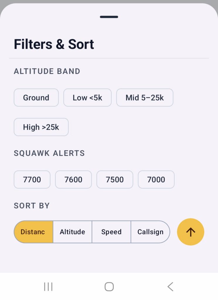 filter & Sort Android Dump1090 app